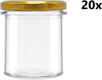 A clear glass jar with a gold lid, shown against a white background. The number "20x" is visible in the top right corner.