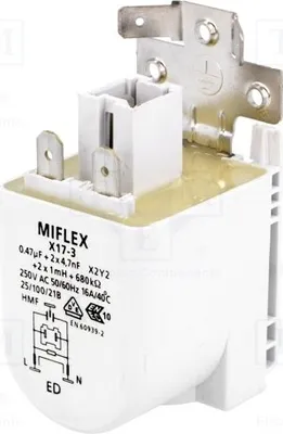 Produktbild von 1x Filter: Entstörkondensator Netz 250VAC Cx: 0,47uF Cy: 4,7nF 1mH X17-3 Entstöru