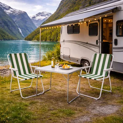 3-teiliges Campingmöbel Set Alu L70xB50xH59cm grün-weiß