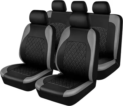 Produktbild von Autositzbezüge Set 9-teilig, Leder, wasserdicht, grau, Auto Zubehör