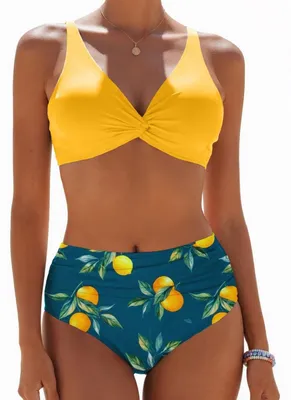 Produktbild von Solidchoice – Damen Bikini-Set mit hoher Taille, Push-Up-Effekt und Rüschen