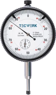 Produktbild von Messuhr DIN 878 10mm Abl.0,01mm m.Stoßschutz TECWERK