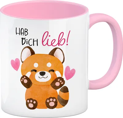 Produktbild von Roter Panda Kaffeebecher in rosa mit Spruch Hab dich lieb