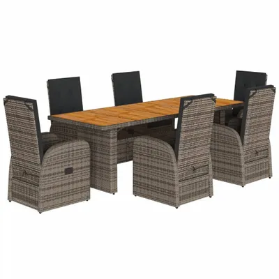 Obrázok produktu pre vidaXL 7-dielna záhradná jedálenská súprava s vankúšmi Grey Poly Rattan