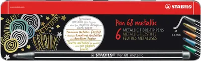 Produktbild von Premium Metallic-Filzstift - STABILO Pen 68 metallic - 6er Metalletui - 2x silber, je 1x gold, kupfer, metallic blau, metallic grün