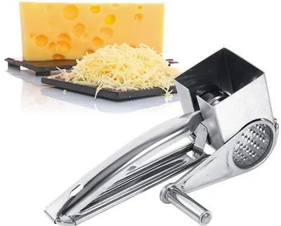 Zdjęcie produktu dla Wielofunkcyjna ręczna tarka do sera, owoców i warzyw z obrotowym bębnem i uchwytem, ręczna tarka do parmezanu