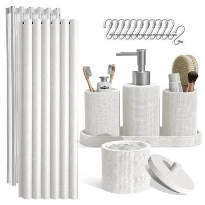 Image de Ensemble de salle de bain Clara Clark – ensemble d'accessoires de salle de bain blanc, comprenant 19 pièces