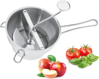Produktbild von Originale Passiermühle Flotte Lotte aus Edelstahl, 2 L | Manuelle Gemüsemühle mit 2 Lochscheiben (2 und 3 mm) für feines Püree, Marmelade und Babynahrung | Spülmaschinenfest