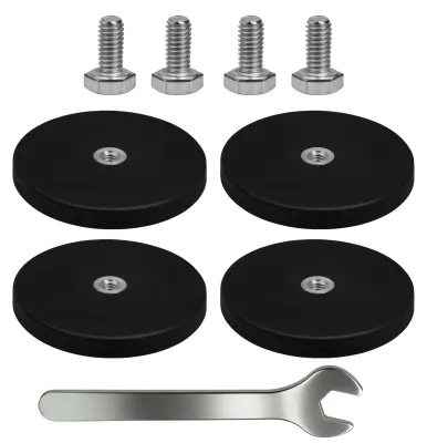 4er-Set Gummierte Magnete 15 kg Haftkraft, Ø43 mm, 6 mm dick