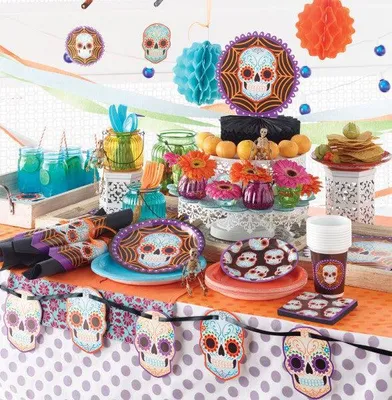 Produktbild von Halloween Day of the Dead Girlande am Satinband 1,8m