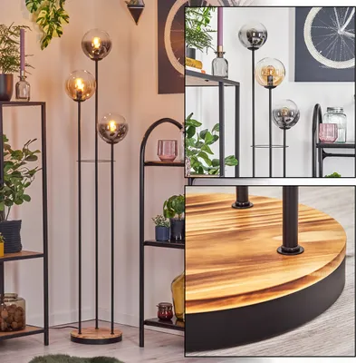 Produktbild von Fossobiubo Stehlampe aus Metall/Holz/Glas, Schwarz/Hellbraun/Rauch/Bernstein/Klar