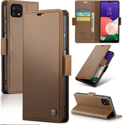 Produktbild von Galaxy A22 5G Hülle, Leder Brieftasche Kartenfach Schutzhülle mit Standfunktion für Samsung Galaxy A22 5G Braun