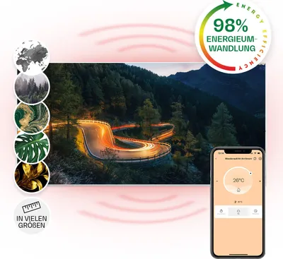 Image de Klarstein Air Art Smart Chauffage Infrarouge, 700W Radiateur Electrique pour Maison, Contrôle via l'Application IoT/WiFi, Détection de Fenêtre Ouverte, Chauffage Mural, Thermostat, Econome, Sans CO2