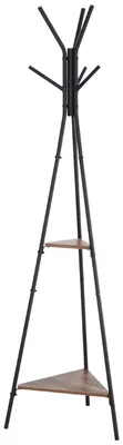 Produktbild von Freistehender Metall-Garderobenst?nder in Baumform fš¹r Schlafzimmer oder Bš¹ro, zum Aufh?ngen von Kleidung, Taschen und Hš¹ten, 6 Haken mit 2 Ablagen, 32,5 x 45,5 x 182 cm