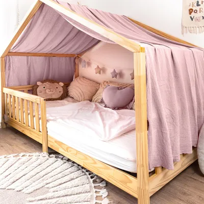 Obrázok produktu pre Nebesá na domčekovú posteľ 135x420 cm púdrovo ružové so zlatou aplikáciou - 1 pás látky