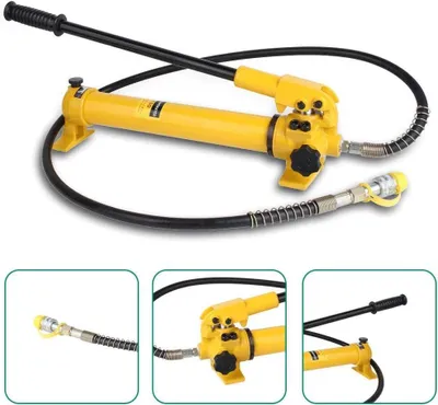 Productafbeelding van Hydraulische Handpomp - Oliepomp Cilinder - Druktoepassingen Uitvoeren - Met Manometer - 70 x 19 x 20 cm - Geel