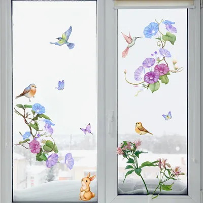 Produktbild von Fensteraufkleber „Frühling/Sommer“, Trompetenblume, Hase – ideal für Zuhause, Partys, Schaufensterdekoration