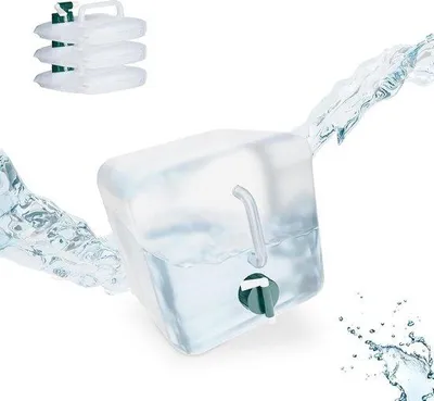 Produktbild von Famanu faltbare Wasserkanister Set von 4 - 5 Liter, flacher Wasserkanister mit Hahn, BPA-frei - camping transparent/grün