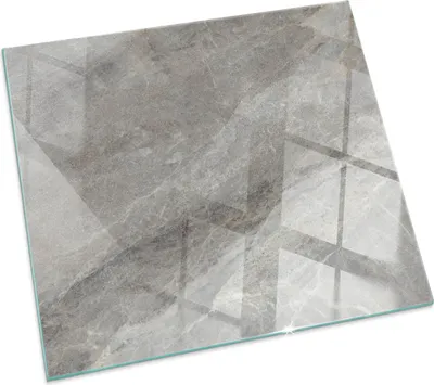 Produktbild von Muster aus Naturstein – Glasbodenplatte für – Kaminofen – Kaminplatte Glas – Schutzglas – Funkenschutzplatte –Glasbodenplatte Feuerfeste – Hitzeschutzplatte – Bodenschutz aus Glas – 60x60 cm