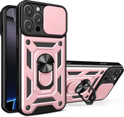 Produktbild von Hülle für iPhone 16 Pro Magnetische Ring Ständer Halter Dia Kameraschutz TPU Bumper Silikon Schutzhülle Rosa