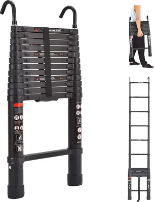 Image de Échelle télescopique, structure en aluminium, charge maximale de 150 kg, verrouillage sécurisé en hauteur et stabilité antidérapante, 20.3ft 6,2 m