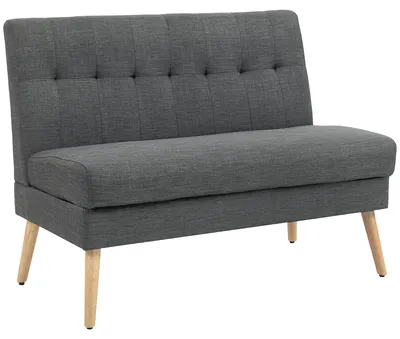 Produktbild von HOMCOM Sofa 2 Sitzer Couch mit Getuftete Rückenlehne, Leinenoptik Dunkelgrau
