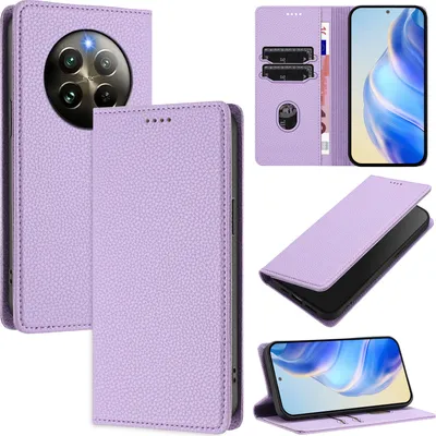 Produktbild von Litchi Leder Handyhülle für Realme 13 4G/Realme 12+/Realme Narzo 70 Wallet Kartenfächer Standfunktion Hülle Violett