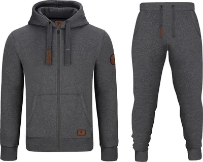 Produktbild von O'Poppy Jogginganzug Herren 2-teilig mit Lederpatches und Kapuze dunkelgrau