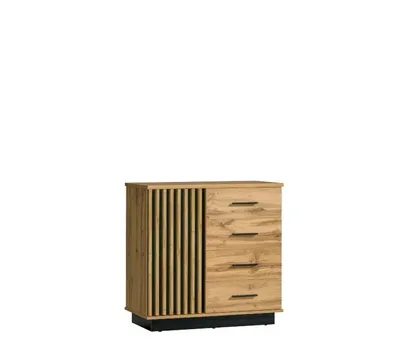 Produktbild von Kommode LARSSON I mit 1 Tür und 4 Schubladen, Sideboard in Lamellenoptik, Wohnzimmerschrank für Wohnzimmer, Flur, Esszimmer, Eiche Wotan/Schwarz