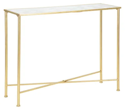 Image de Console Papillons Dorée - Console En Métal Doré Avec Plateau En Verre Et Décorations Papillons, 100 X 35 X 80 Cm - Style Glamour - Parent 940