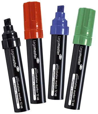Obrázek produktu pro Legamaster Jumbo, 4 kusů, Černá, Modrá, Zelená, Červená, Rozšířený hrot, Černá, Modrá, Zelená, Červená, Plast, Kulatý