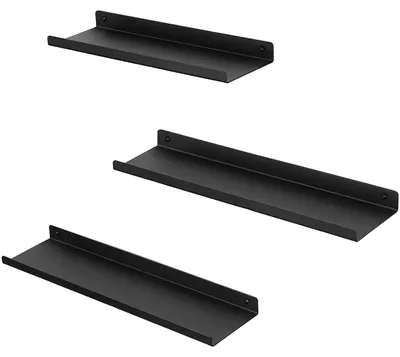 Produktbild von Wandregale 3er-Set, Metall, schwarz, schwebend, verschiedene Größen
