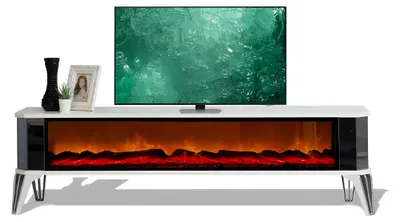 Produktbild von Weißer TV-Schrank mit Elektrokamin und stilvoller LED-Beleuchtung