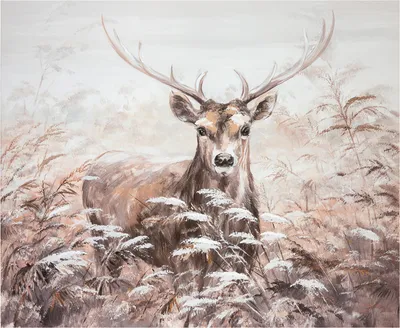 Produktbild von Gilde Bild, rechteckig, "Hirsch", Hirschmotiv, Kiefernholz, Leinwand, braun, VE 1, L. 2,7 cm, B. 100 cm, H. 80 cm  38295