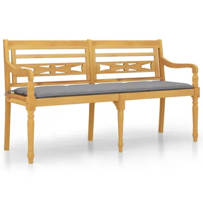Produktbild von vidaXL Batavia-Bank mit Grauem Kissen 150 cm Massivholz Teak