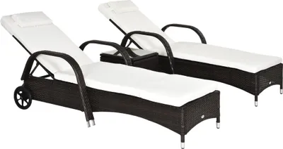 Produktbild von Outsunny 3-teiliges Gartenmöbel-Set – Sonnenliege, Gartenliege & Tisch, aus Polyrattan & Metall, Terrassenmöbel-Set für Balkon & Terrasse, Braun+Cremeweiß
