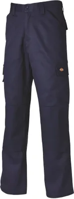 A pair of navy blue work pants.