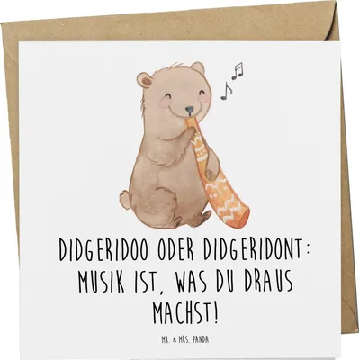 Produktbild von Mr. & Mrs. Panda Grußkarte Didgeridoo Musik - Weiß - Geschenk, anlasskarte, Lernen, Australien, doppelkarte, Klappkarte, Glückwunschkarte, Kultur, Instrument, Technik