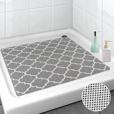 Image de Tapis de douche antidérapant, 60x60 cm, PVC, motif loofah, couleur gris