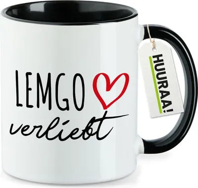 Produktbild von Huuraa Kaffeetasse Lemgo verliebt 330ml Schwarz Keramik Kaffeebecher Geschenkidee