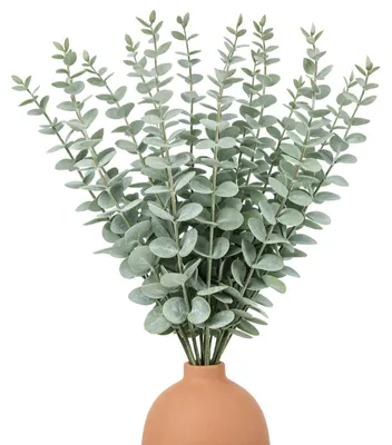 Image de 20 branches d'eucalyptus artificielles, fleurs décoratives, verdure pour vases, branches d'eucalyptus artificielles pour la maison, le bureau, les bouquets, les décorations de table, les décorations de mariage