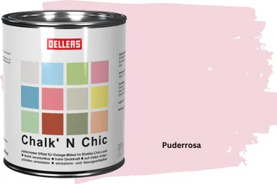 Produktbild von OELLERS Chalk 'N Chic Kreidefarbe Puderrosa 1L matt – für Shabby-Chic-Look & Vintage-Stil auf Holz, Beton, Raufaser, Gipskarton uvm.