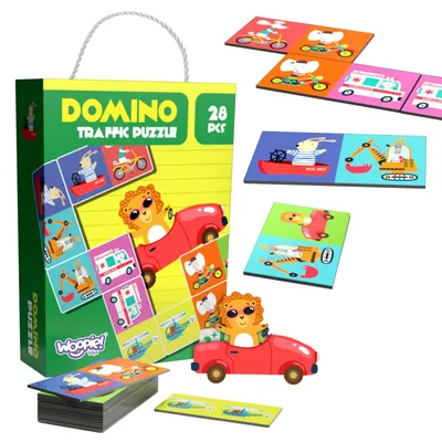 Obrázok produktu pre Woopie vzdelávacia hra Dopravné zvieratká Montessori Domino Puzzle