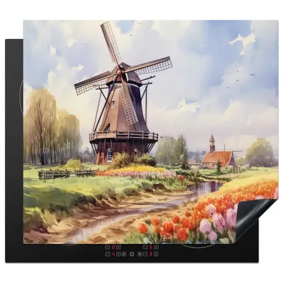 Produktbild von KitchenYeah© Herdabdeckplatte Mühle - Niederlande - Kunst - Landschaft - Niederlande , 58x51cm, Küche Deko, Glaskeramikkochfeld Herdabdeckung, Abdeckplatte fùr Kochfeld