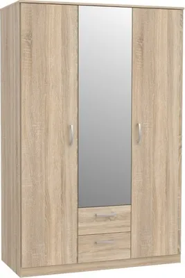 Produktbild von Furniture24 Kleiderschrank NIKO NIKS82, Schrank, 3 Türiger Drehtürenschrak, Universalschrank mit Kleiderstange, 1 Einlegeboden, Spiegel und 2 Schubkasten Sonoma Eiche
