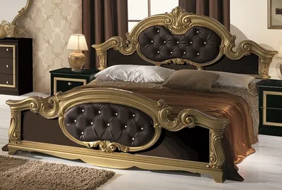 Produktbild von FPM Bett, 160x200 cm, Schwarz Gold, Barocco Design, gepolstertes Kopf- und Fußteil mit Strasssteinen, aus Kunstleder, Spanplatte, Polyurethan, ohne Matratze und Lattenrost