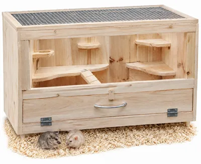 Produktbild von Nagerkäfig Holz Nagervilla 3 Etagen 60x42x35cm cm belüftet für Mäuse & Hamster