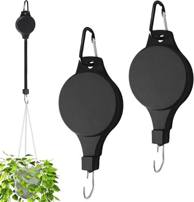 Produktbild von 2 Stück Blumenampel Halterung Seilrolle Einziehbar Verstellbarer Ampelaufzug für Blumentopf Haken Pflanzenlift für Balkon Garten Vogelhaus Hängeampel Outdoor