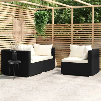 Produktbild von The Living Store 3-tlg. Garten-Lounge-Set mit Auflagen Schwarz Poly Rattan
