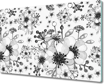 Produktbild von Herd-Abdeckplatte Glas Schneidebrett Ceranfeld-Abdeckung - 80x52 cm - Monochrome Blumen